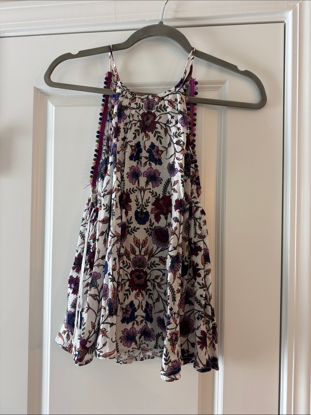 Wonderly Cream Floral Halter Cami with Purple Accents